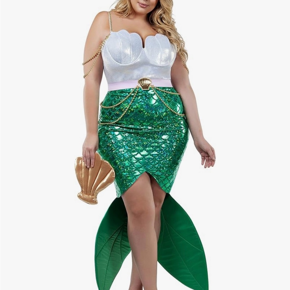 Starline LA Women’s plus size Mermaid Costume with Shell Top and Green Skirt 4x